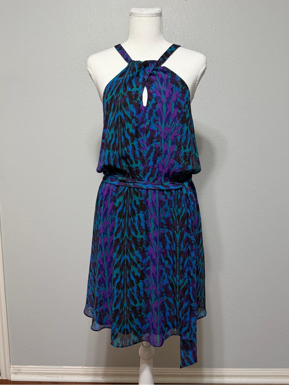 Express Animal Print Halter Elastic Waist Medium Dress Flowy Cocktail Wedding G
